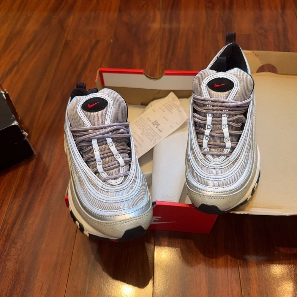 Nike Air Max 97 Metallic Silver Bullet with Red Accents